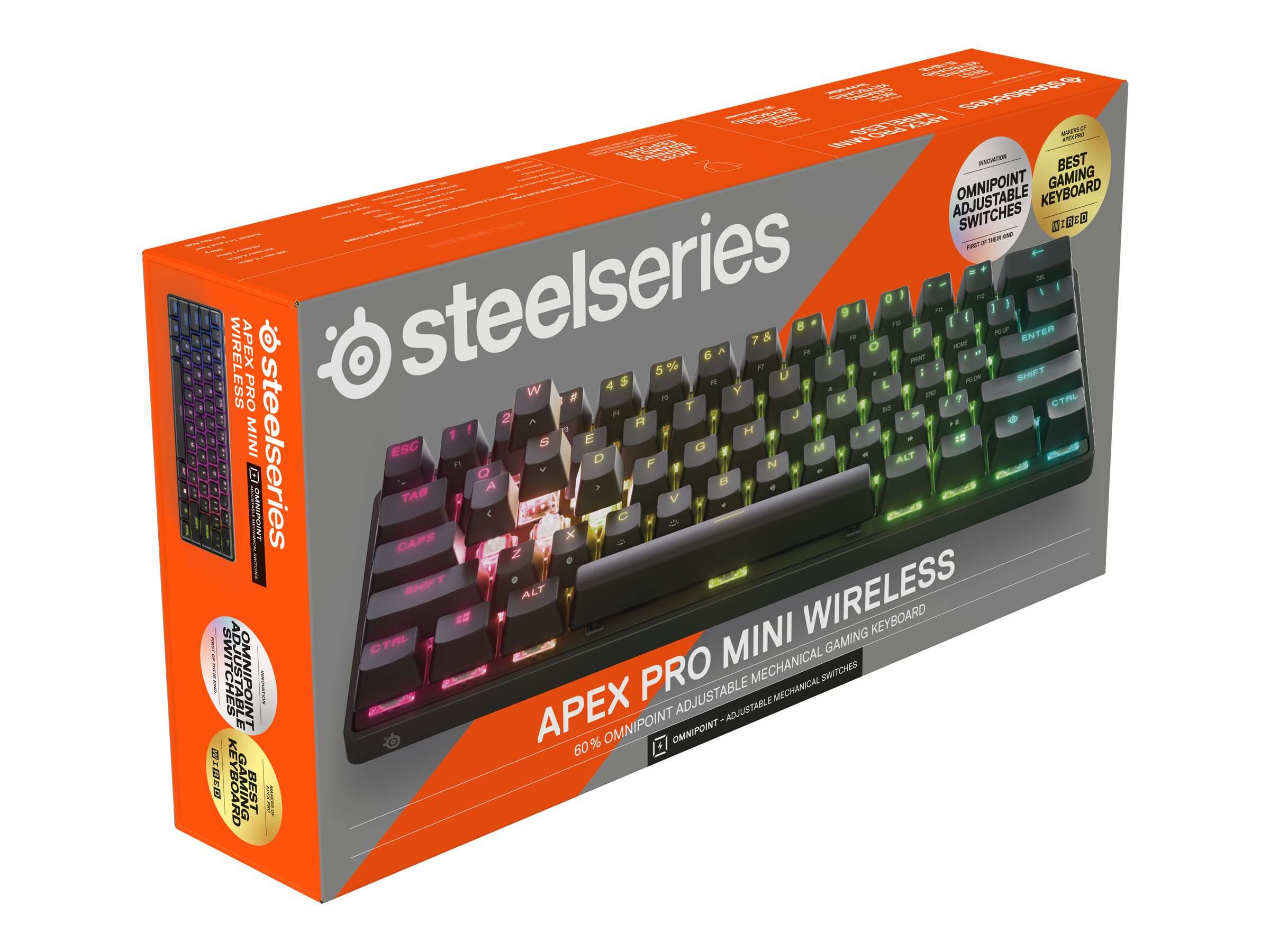 SteelSeries Apex Pro Mini Wireless HyperMagnetic Gaming Keyboard – Compact  60% Form Factor - Adjustable Actuation - RGB – PBT Keycaps- Bluetooth –