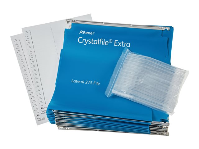 Rexel Crystalfile Extra - hanging file - capacity: 300 sheets - tabbed - blue (pack of 25)