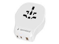 Gembird Strøm konnektor adapter med USB oplader adapter Hvid