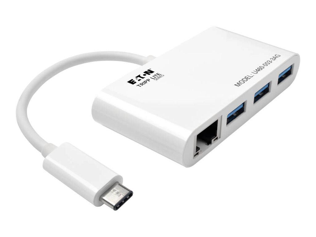Tripp Lite 3-Port USB-C to USB-A Hub Portable w/ Gigabit Ethernet Port RJ45