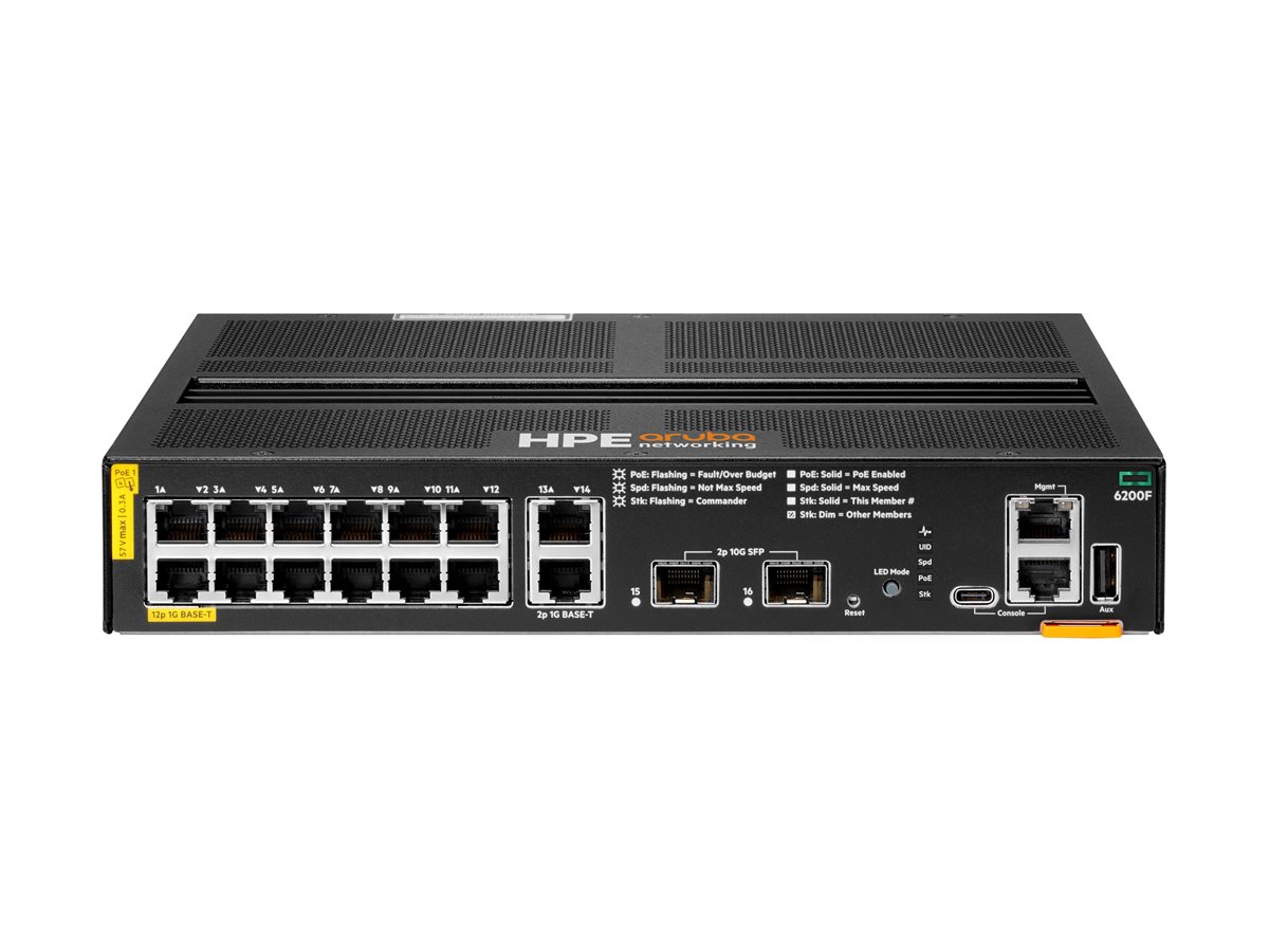 HPE Aruba 6200F 12G Class4 PoE 2G/2SFP+ 139W Switch - přepínač - 12 porty - řízený - Lze montovat do rozvaděče – foto 2