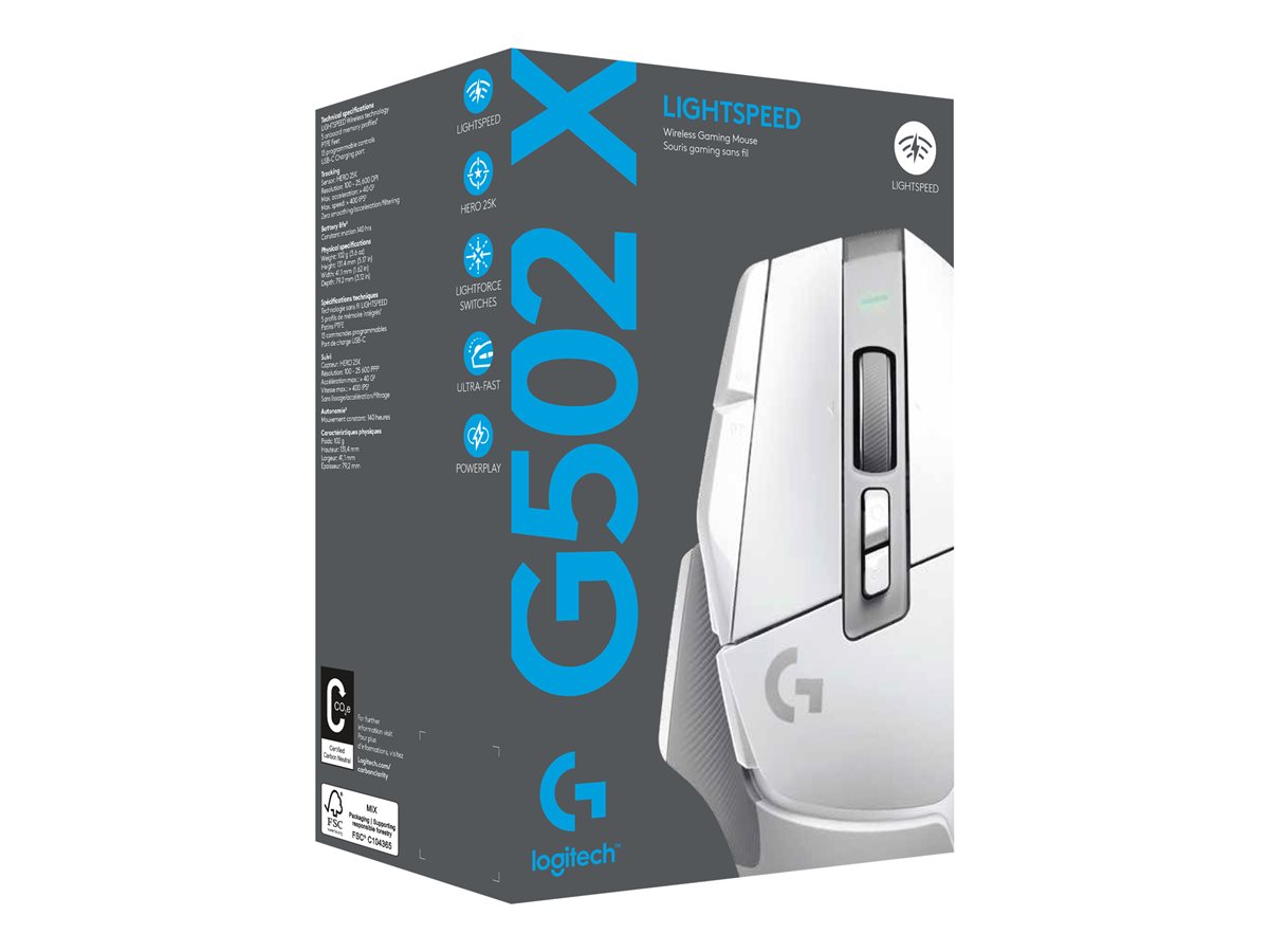 Logitech G G502 X LIGHTSPEED - myš - 2.4 GHz - bílá – foto 6