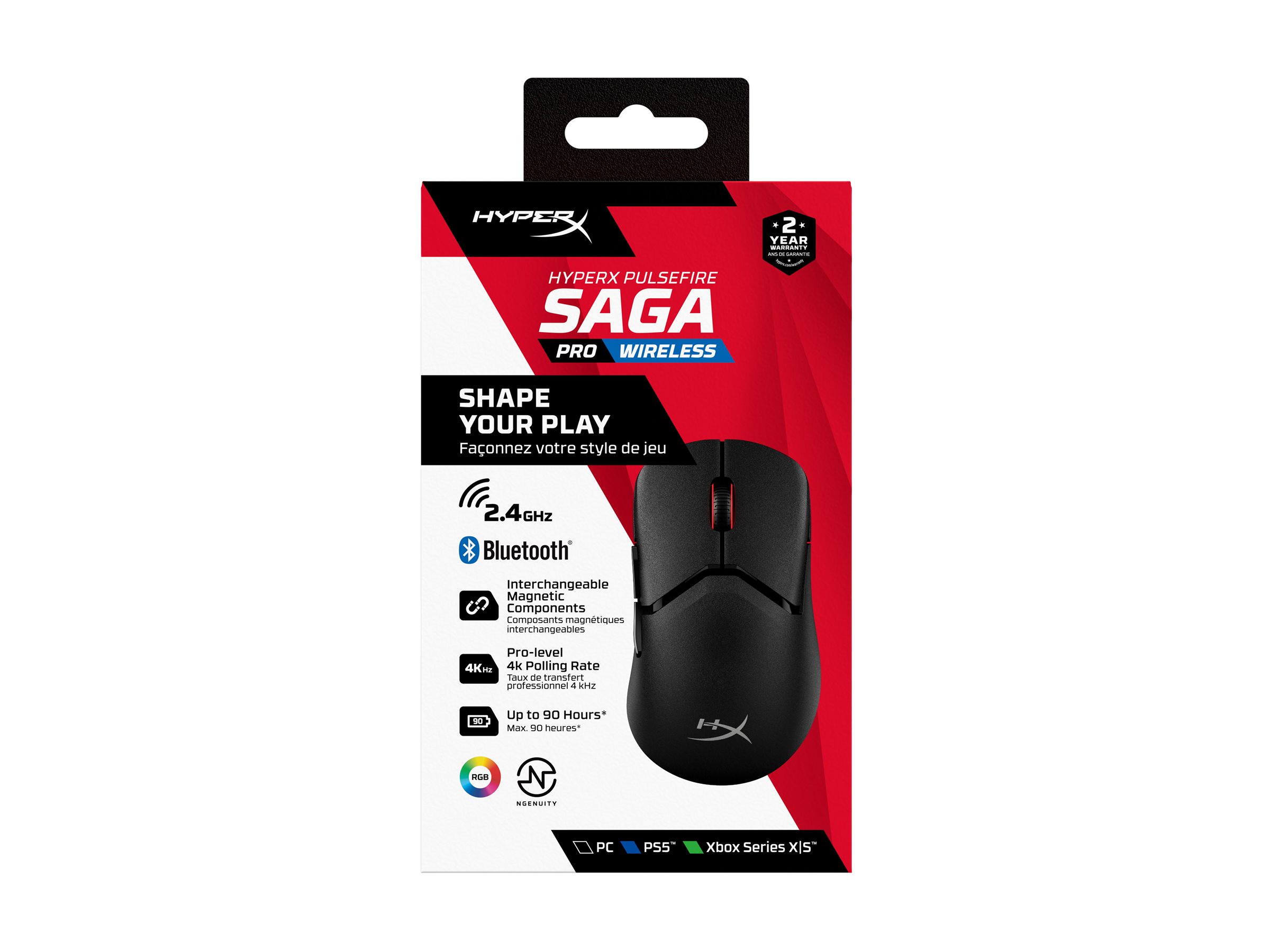 HyperX Pulsefire Saga Pro mouse 2.4 GHz Bluetooth 5.0 USB Product shot Back 79000
