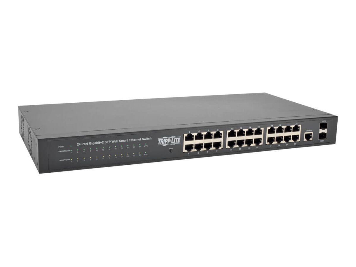 Eaton Tripp Lite series 24-Port Gigabit Ethernet Switch 10/100/1000Mbps, L2 Web-Smart Managed, 2 Dedicated Gigabit SFP Slots, 52 Gbps, Web Interface