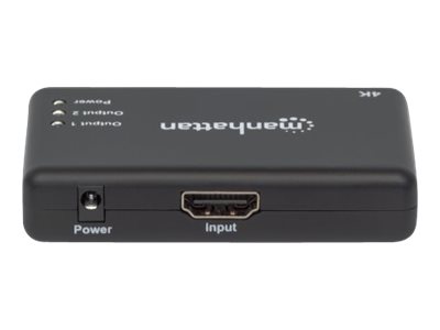Manhattan HDMI Splitter 2-Port , 4K@30Hz, Displays output from x1 HDMI source to x2 HD displays (same output to both displays), AC Powered (cable 0.9m), Black, Three Year Warranty, Retail Box