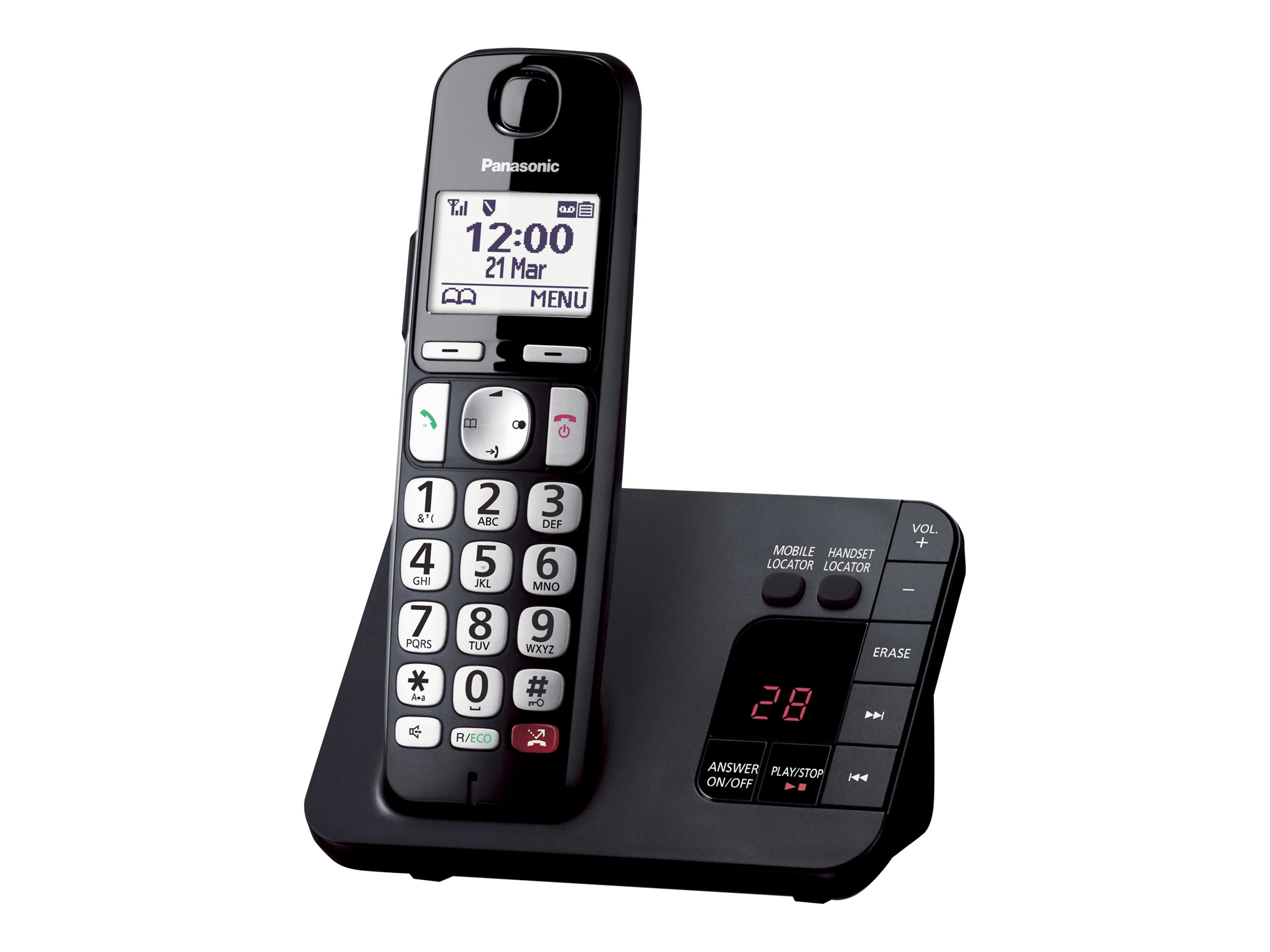 An image of Panasonic KX-TGE822E - cordless phone - answering system with caller ID/call waiting + additional handset - 3-way call capability