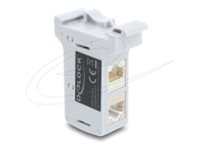 Delock RJ45 Coupler Cat.6A Dual jack to jack for DIN rail mounting grey