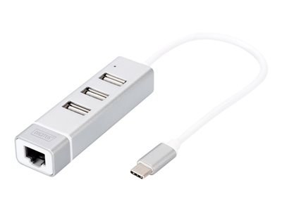DIGITUS USB-C-Hub  3-Port 2.0->3xA2.0 integr. Kabel     weiß