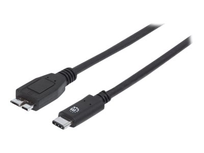 Manhattan USB-C to Micro-USB Cable, 1m, Male to Male, 10 Gbps (USB 3.2 Gen2 aka USB 3.1), 3A (fast charging), Black, Lifetime Warranty, Polybag