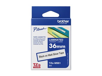 Schriftbandkassette Brother 36mmx8m silber-metallic/schwarz - TZEM961