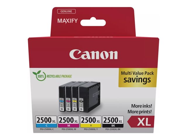 Image of Canon PGI-2500XL BK/C/M/Y Multipack - 4-pack - XL - black, yellow, cyan, magenta - original - ink tank