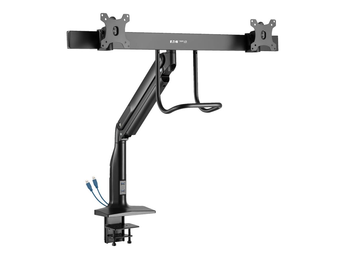 Eaton Tripp Lite Series Safe-IT Precision-Placement Dual-Display Desk Clamp with Antimicrobial Tape for 17" to 35" Displays, USB Ports