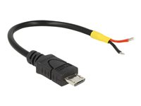DeLOCK 5 pin Micro-USB Type B (kun strøm) (male) - Uisoleret ledning Sort 10cm Strømkabel