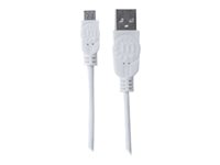 Manhattan USB-A to Micro-USB Cable, 1m, Male to Male, White, 480 Mbps (USB 2.0), Hi-Speed USB, Lifetime Warranty, Polybag - U