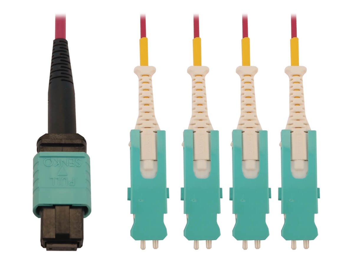 Eaton Tripp Lite Series 40/100/400G Multimode 50/125 OM4 Breakout Fiber Optic Cable (12F MTP/MPO-PC to 4x Duplex SN-PC F/M), LSZH, Magenta, 2 m (6.6 ft.)