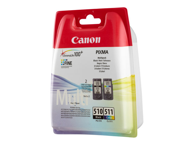 Image of Canon PG-510 / CL-511 Multi pack - 2-pack - black, colour (cyan, magenta, yellow) - original - ink cartridge