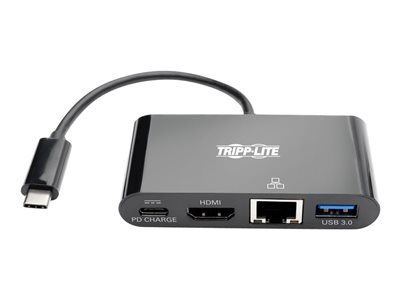 Tripp Lite USB C to HDMI Multiport Video Adapter Converter w/ USB-A Hub, USB-C PD Charging, Gigabit Ethernet Port, USB Type C to HDMI, USB Type-C - Docking station - USB-C - HDMI - GigE