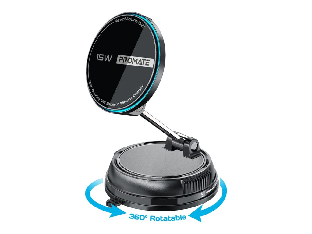 Promate SecureGrip RevoMount-15W car wireless charging holder, 360º, cradless, 15 W, MagSafe compatible, 15 watt