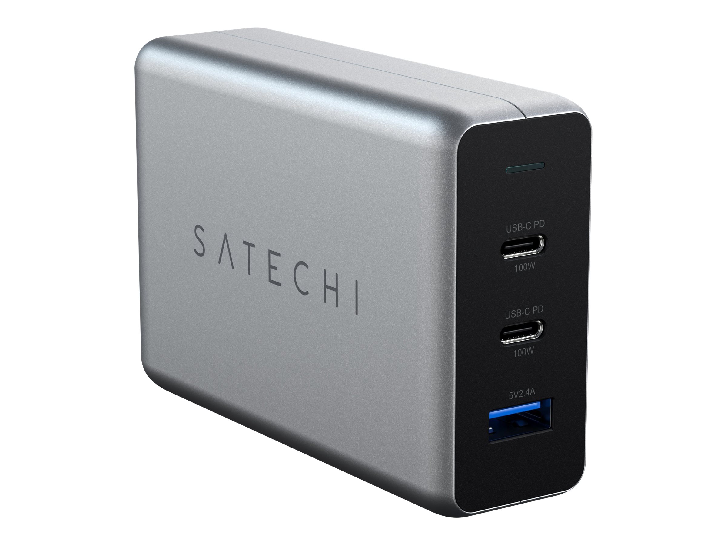 Satechi Power Adapter - Fast Charger - USB and USB-C with Power Delivery - 100 Watt - Black/Grey - STTC100GM