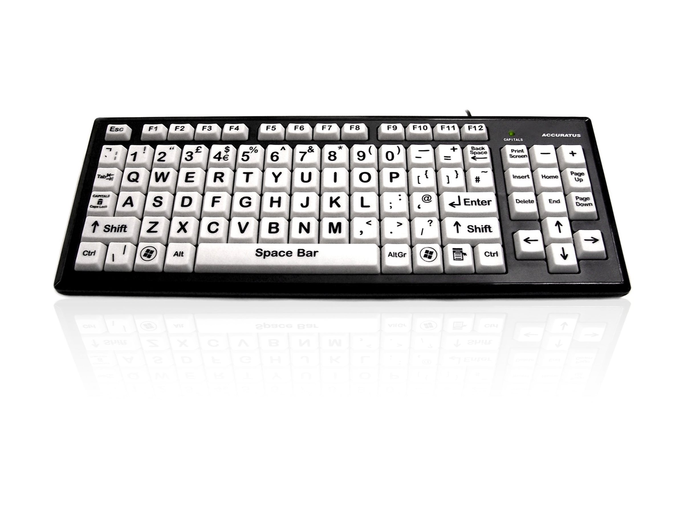 An image of Ceratech Accuratus Monster 2 - keyboard - High Contrast Vision Impairment SEN Keyboard with Extra Large Keys & 2 Port USB Hub - QWERTY - UK - black, white Input Device