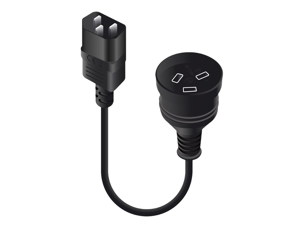 ALOGIC power cable IEC 60320 C14 to power Australian 3-pin 15 Product shot Right-angle 79850