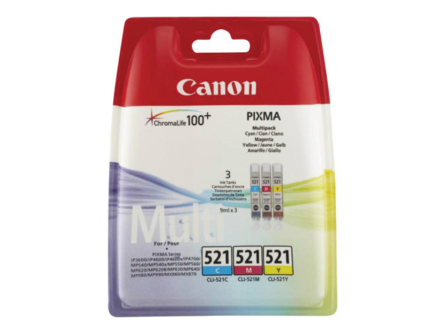 Image of CANON CLI-521 Cyan, Magenta & Yellow Ink Cartridges - Multipack