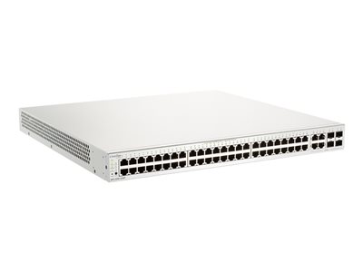Nuclias Cloud Managed 52-Port Layer2 PoE+ Gigabit Switch, 48x 10/100/1000Mbit/s TP (RJ-45) PoE Ports, 802.3at Power-over-Ethernet bis 30 Watt Leistung/Port, 4x TP Combo Port/SFP Slot für opt. 100/1000Mbit/s Fiber Transceiver, 802.3x Flow Control, 802