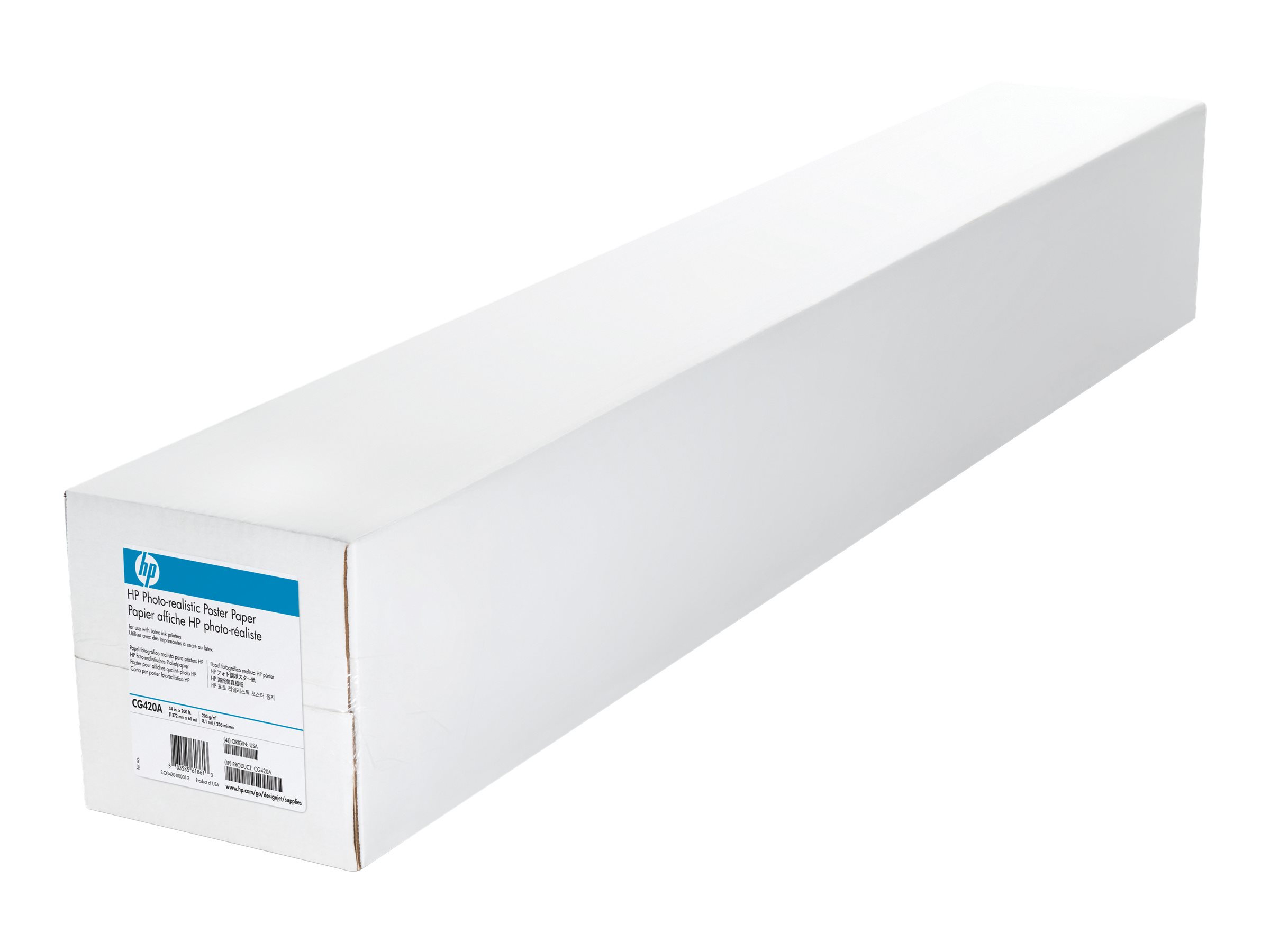HP photorealistic poster paper 1 roll(s) Roll (137.2 cm x 61 m) 205 Package view Right-angle 80600
