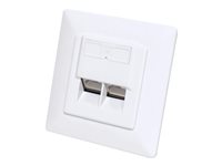 2-Port Cat6a 10G Shielded RJ45 Wall Plate, Flush Mount with Faceplate, STP, Signal White RAL9003