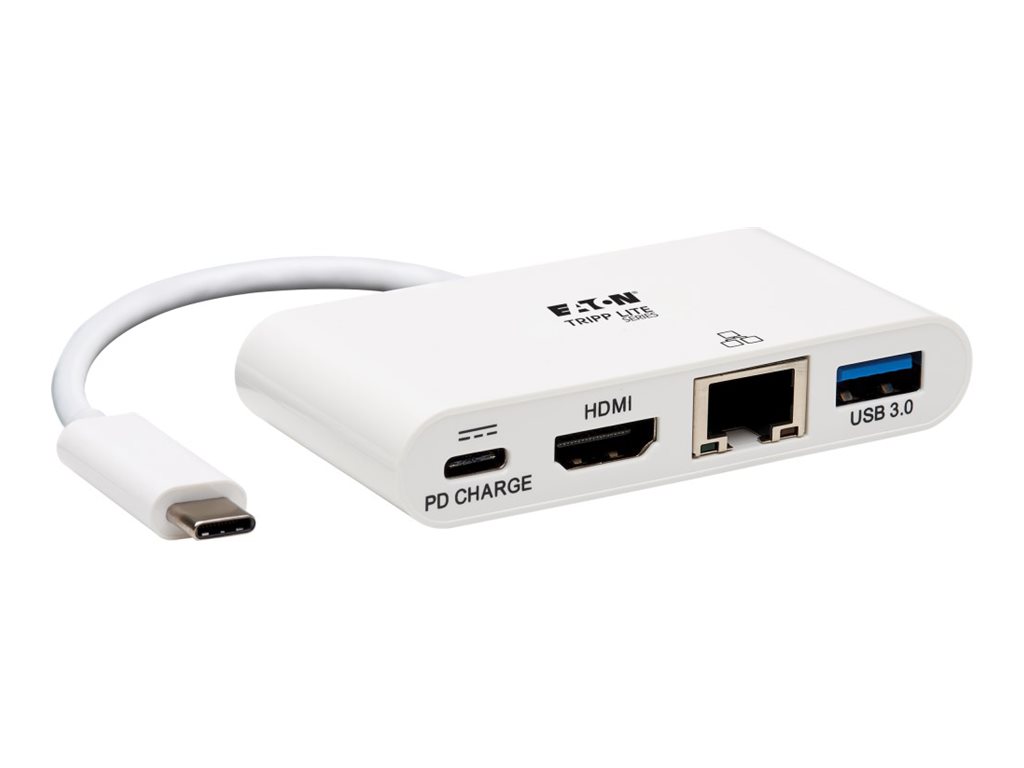Tripp Lite USB C to HDMI Multiport Video Adapter Converter w/ USB-A Hub, USB-C PD Charging Port & Gigabit Ethernet Port, Thunderbolt 3 Compatible USB Type C to HDMI, USB Type-C