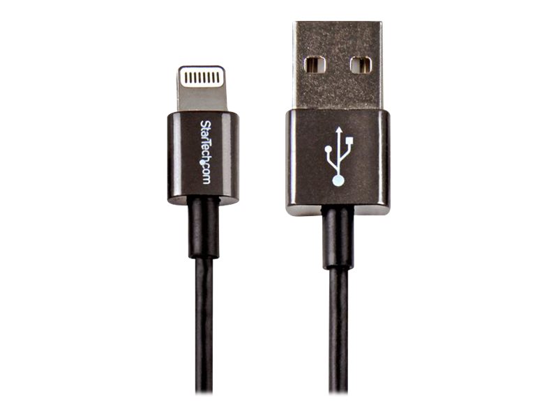 Startech USB to Lightning Cable 3 ft / 1m Black Metal Connectors Apple MFi Certified Product shot Front 79500