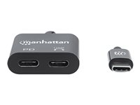 Manhattan USB-C to USB-C Audio Adapter and USB-C (inc Power Delivery) (Clearance Pricing), Black, 480 Mbps (USB 2.0), Cable 1