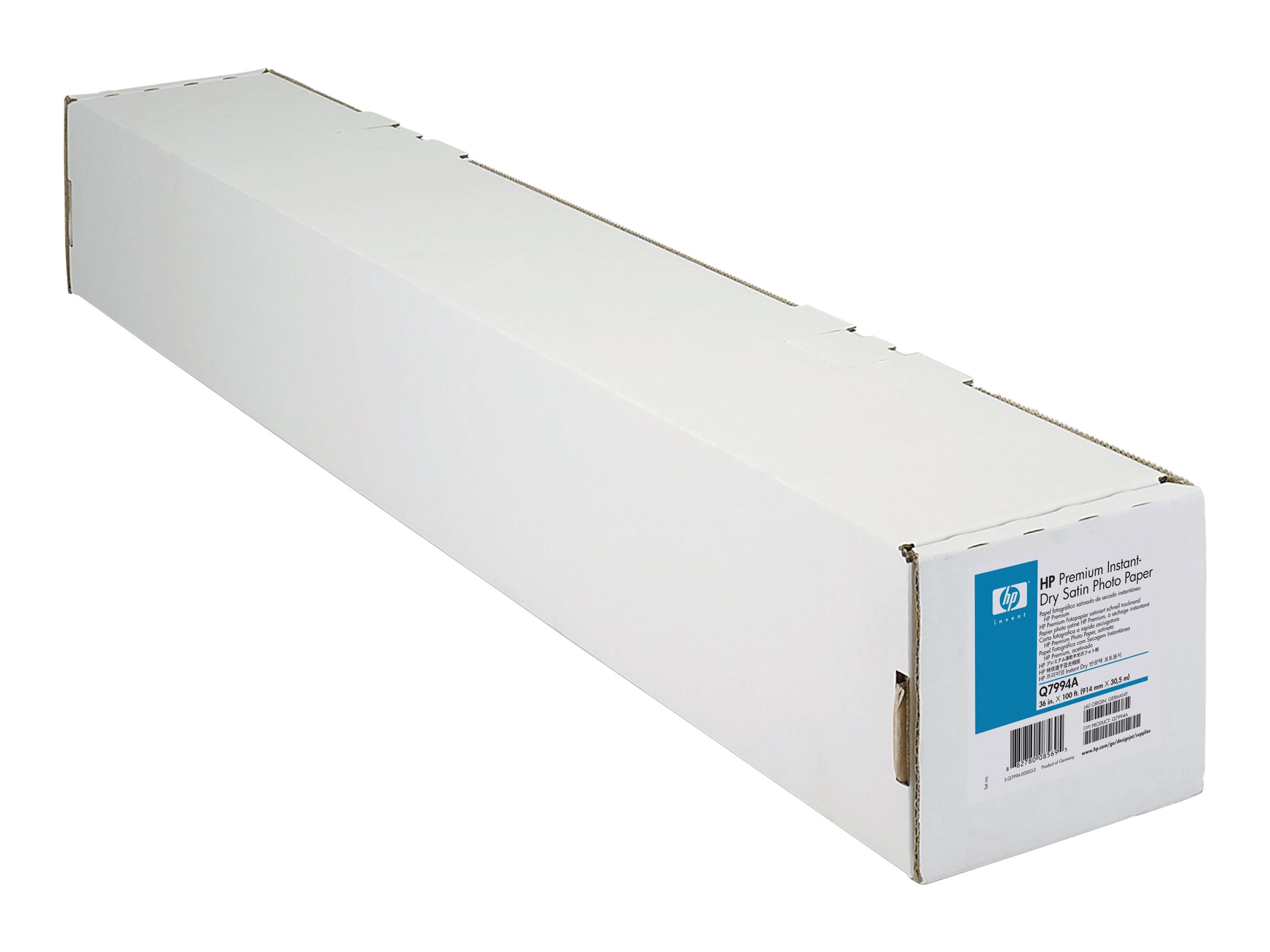 HP Premium Instant-dry Satin Photo Paper photo paper satin 1 roll(s) Roll (106.7 cm x 30.5 Package view Right-angle 80530