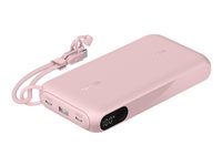 Belkin BoostCharge - Powerbank - med display - 20000 mAh - 20 Watt - PD - 3 output-stikforbindelser (2 x USB-C, USB) - på kabel: USB-C - pink