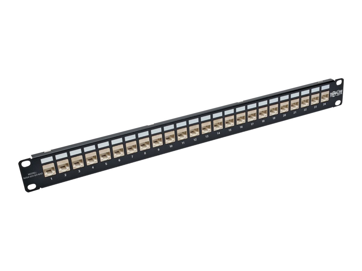 Tripp Lite 24-Port 1U Rack-Mount STP Shielded Cat6a Feedthrough Patch Panel w/90-Degree Down-Angled Ports