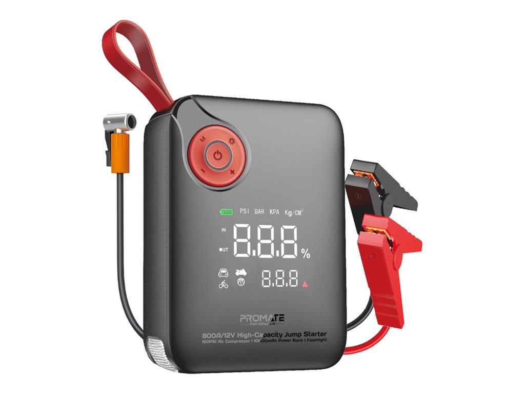 Promate PatrolPack-4 car jump starter 10000mAh power bank 12V air compressor flashlight high Product shot Left-angle 79600