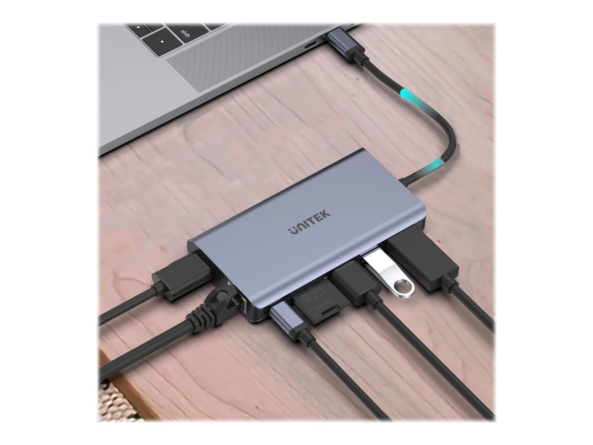 Unitek uHUB S7 7-in-1 USB-C  Hub MST Dual Monitor, 100W Power Delivery and Card Reader Dockingstation