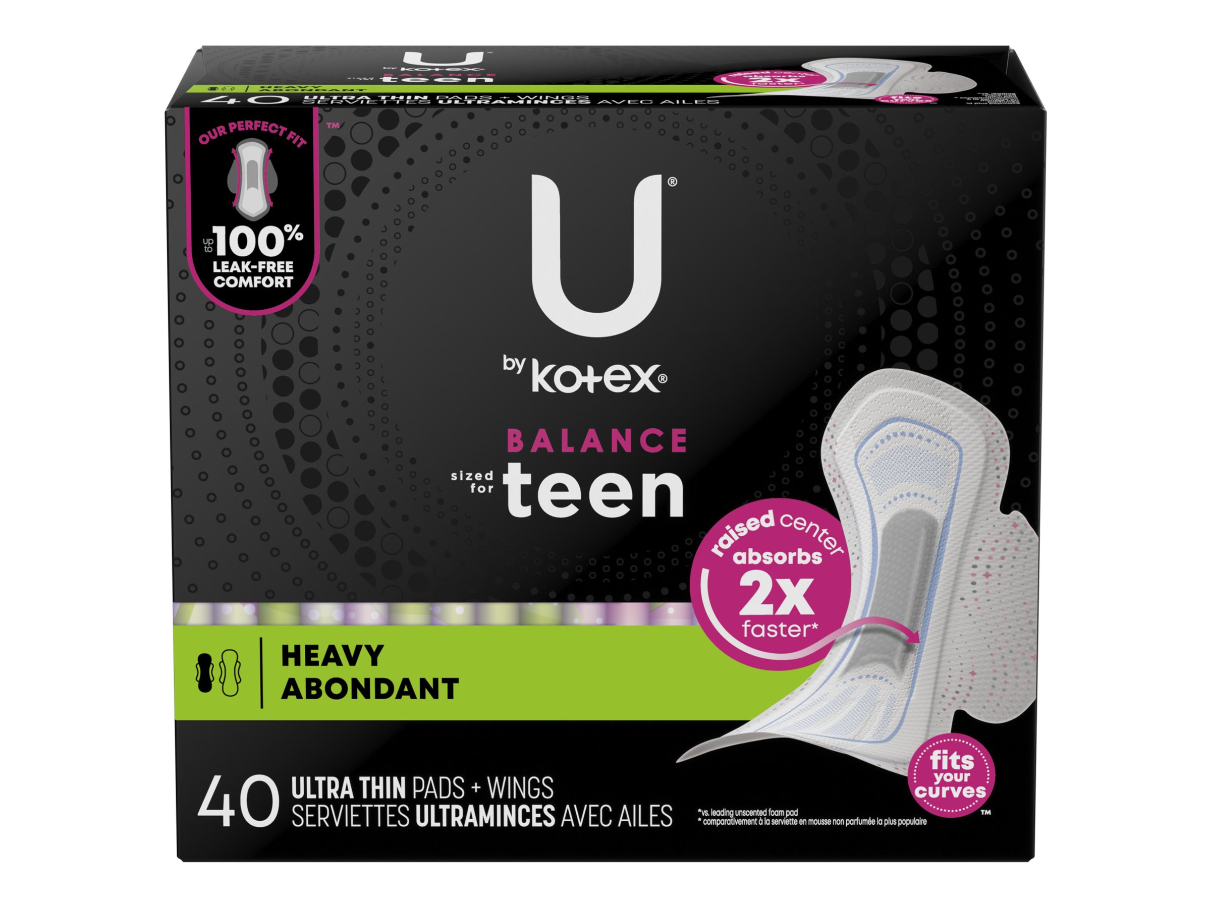 U by Kotex Balance Teen Sanitary Pads - Heavy - 40 Count