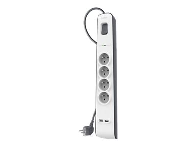 Belkin multiprise parafoudre - 4 prises + 2 ports USB-A - Blanc et gris