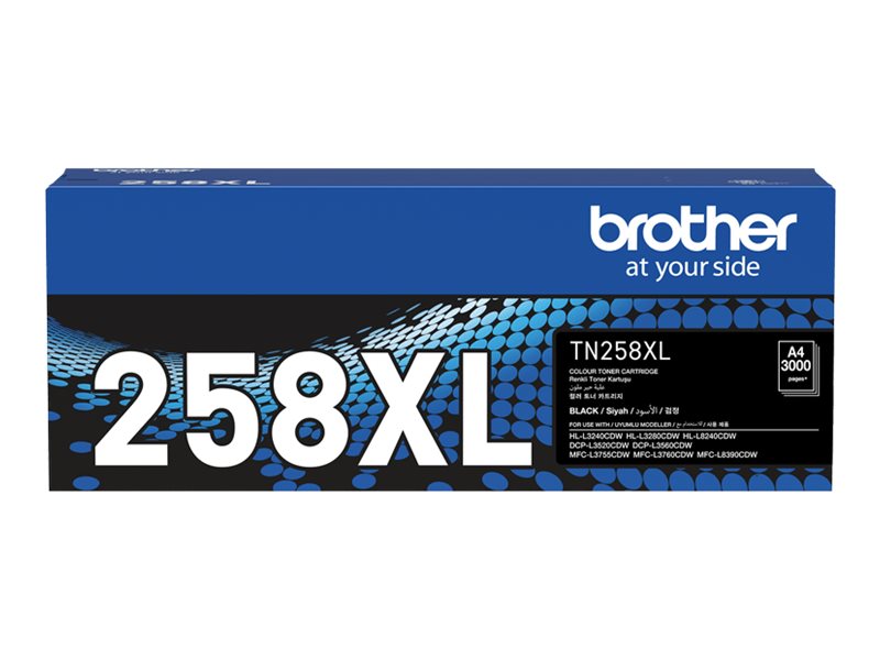 Brother TN258XLBK High Yield black original toner Package view Front 80460