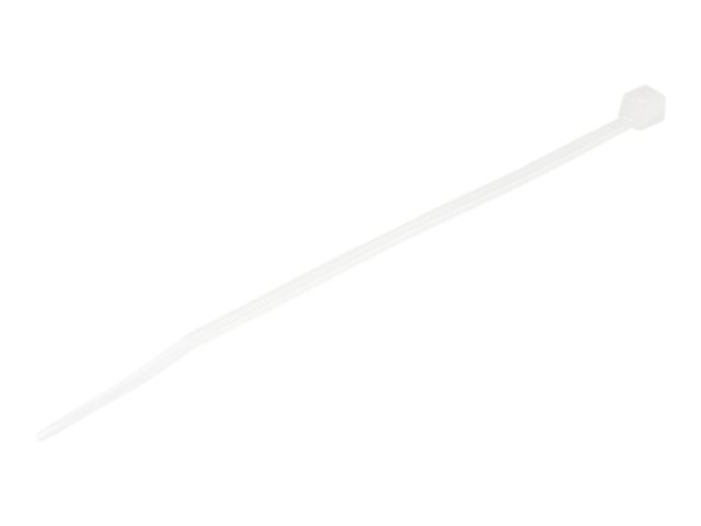 Image of StarTech.com 10cm(4") Cable Ties, 2mm(1/16") wide, 22mm(7/8") Bundle Diameter, 8kg(18lb) Tensile Strength, Nylon Self Locking Zip Ties with Curved Tip, 94V-2/UL Listed, 100 Pack, White - Nylon 66 Plastic - TAA (CBMZT4N) - cable tie - TAA Compliant