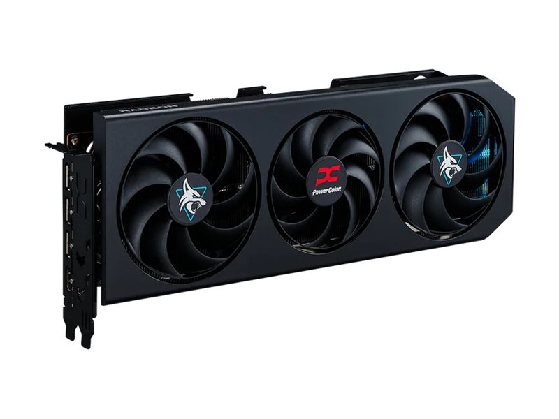 PowerColor Hellhound Radeon RX 9070 XT graphics card Radeon RX 9070 XT 16 Product shot Left-angle 79451
