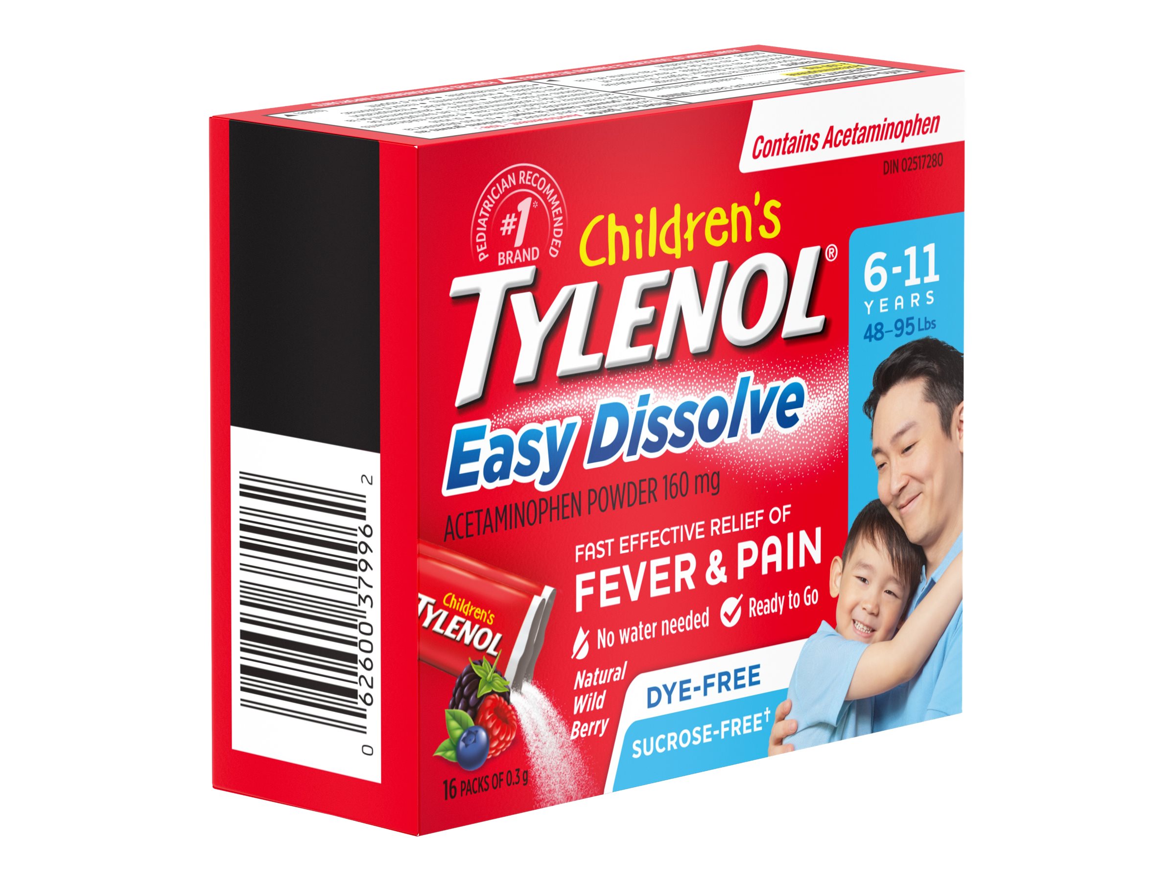 Tylenol* Easy Dissolve Pain Relief Acetaminophen Powder Wild Berry 16s