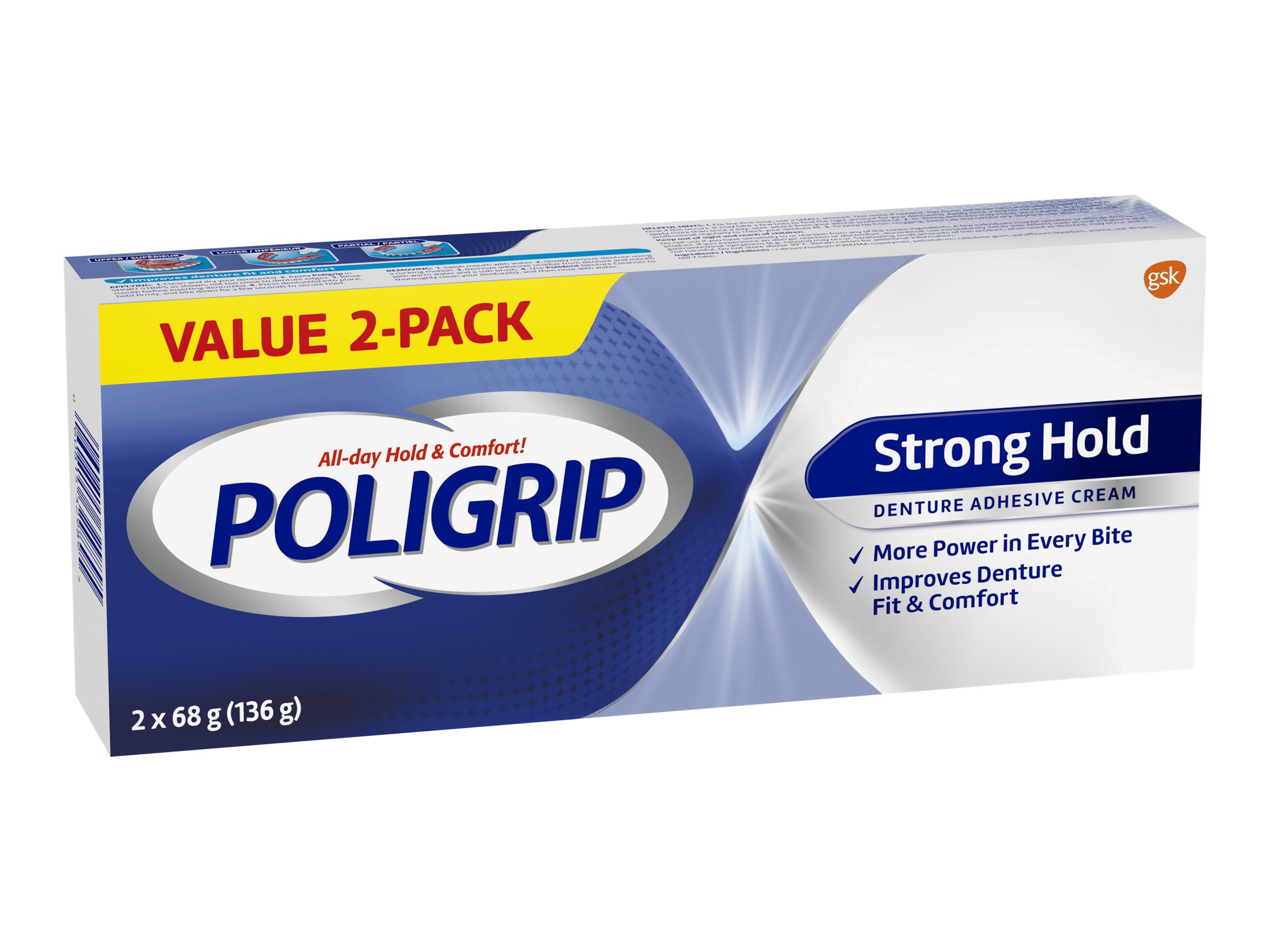 POLIGRIP Strong Hold Denture Adhesive 2 x 68g