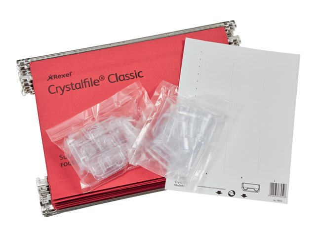 Rexel Crystalfile Classic - hanging file - for Folio - capacity: 300 sheets - tabbed - red (pack of 50)