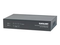 Intellinet -Powered     Passthrough, 4 x PSE  ports, 1 x PD  port, IEEE 802.3at/af Power-over- ( / ), IEEE 802.3az Energy Efficient , Desktop (Euro 2-pin plug) Switch 5-porte Gigabit  PoE+
