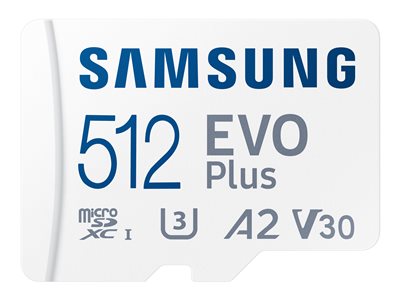 forsinke Visne I navnet Samsung EVO Plus MB-MC512KA - Flashhukommelseskort (microSDXC til SD  adapter inkluderet) - 512 GB - A2 / Video Class V30 / UHS-I U3 / Class10 -  microSDXC UHS-I - hvid (MB-MC512KA/EU) | Atea eShop | Erhverv