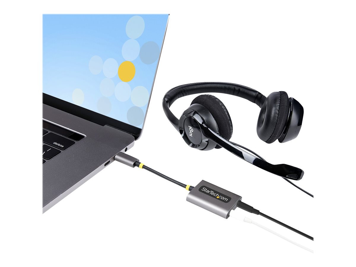 StarTech.com USB-C Headphone Splitter, USB Type C Dual Headset Adapter w/Microphone Input, USB C to 3.5mm Adapter/Earphone Dongle, USB C to Audio Jack/Aux Output - Mic and Headset Controls, Built-in 24-bit DAC (USBC-AUDIO-SPLITTER) - audio separátor - 7 cm – foto 2