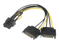 Akasa 15 pin Serial ATA strøm (male) - 8 pin PCI Express-strøm med aftagelig 2 pin sektion (female) Sort 15cm Strømforsyningsadapter