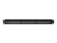Intellinet Patch Panel, Cat6, FTP, 24-Port, 1U, Shielded, 90° Top-Entry Punch-Down Blocks, Black - patch panel - 1U - 19"
